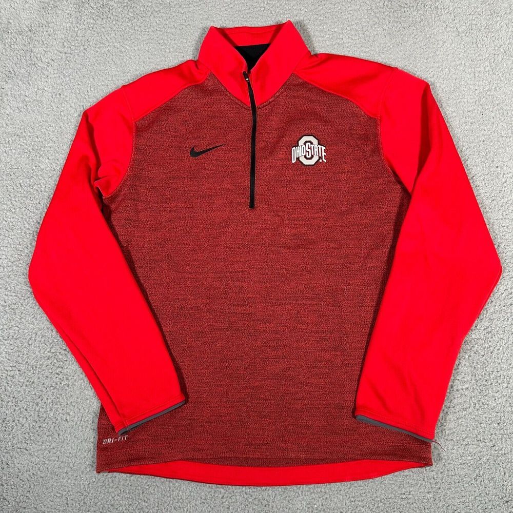 Ohio State Buckeyes Shirt Mens Small Red Nike Dri-Fit 1/4‎ Zip Pullover FLAWS